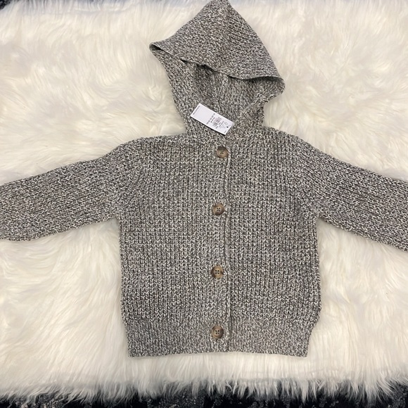 Old Navy Hooded Button Front Grey Knit Cardigan Sweater Baby Size 18-24 Months - Picture 2 of 5